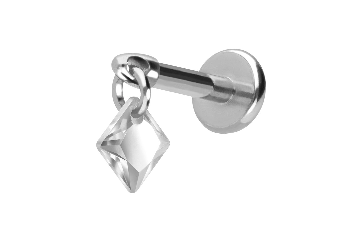 Titan Labret Piercing mit Push Fit KRISTALLQUADRAT